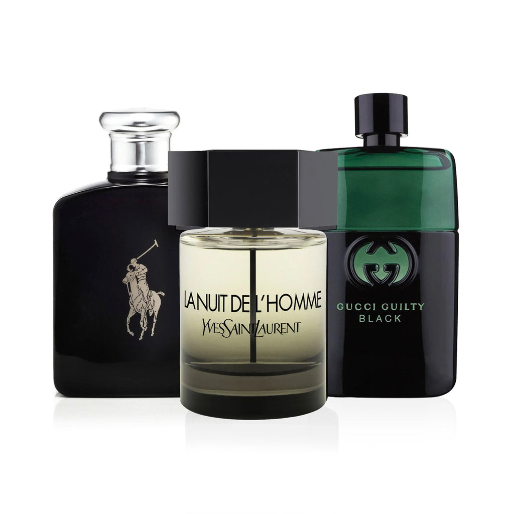 Polo Black Eau de Toilette 4.2 oz. by Ralph Lauren and L'Homme La Nuit Eau de Toilette 3.4 oz. by Ysl and Guilty Essence Eau de Toilette 3.0 oz. by Gucci