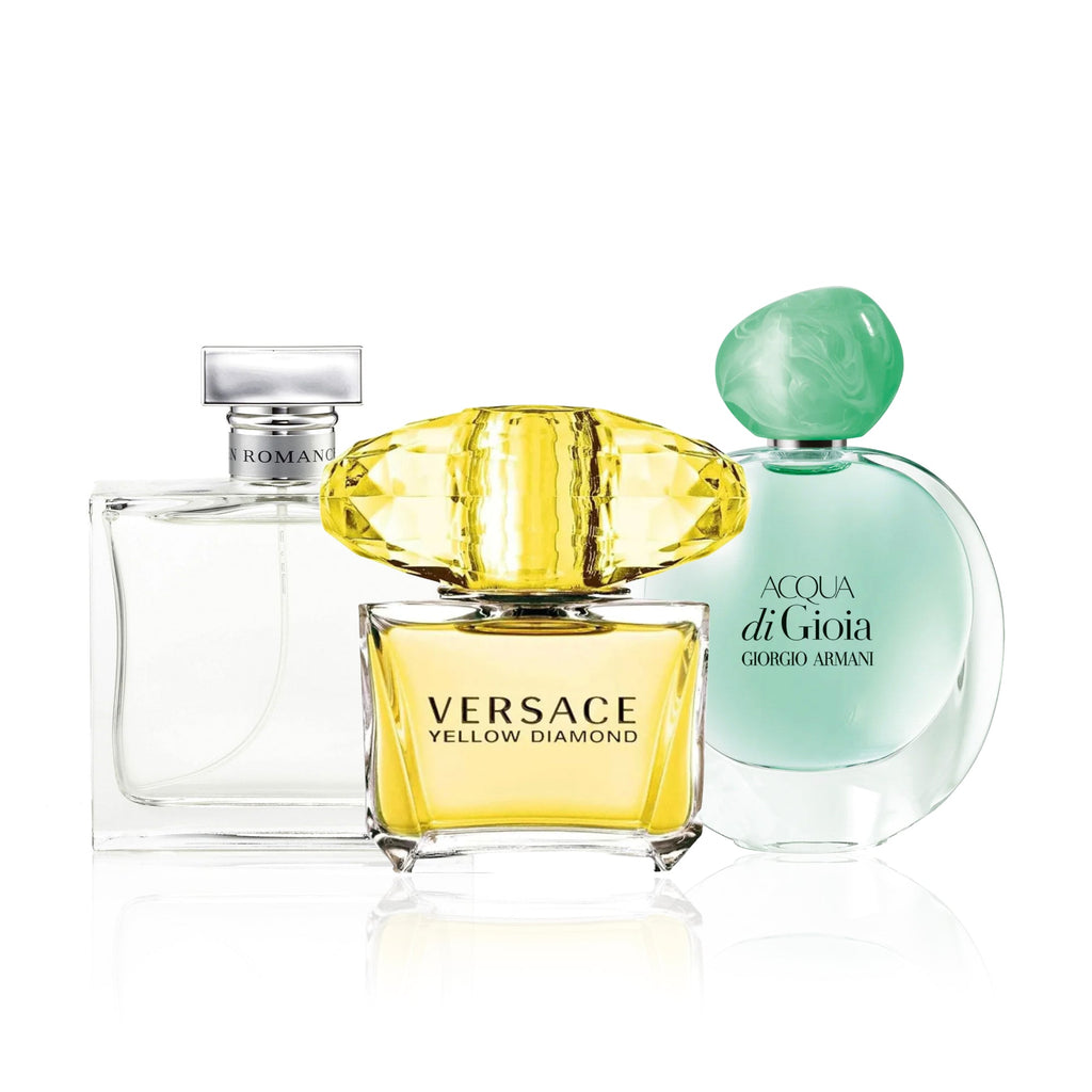 Bundle Deal For Women: Romance by Ralph Lauren and Yellow Diamond by Versace and Acqua Di Gioia by Giorgio Armani