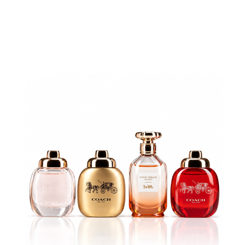 Coach New York Mini 4-Piece Gift Set with Floral Eau de Parfum, Gold Parfum, Dreams Sunset Eau de Parfum, and Love Eau de Parfum, all at 0.17 oz. each