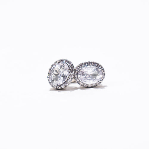 Oval CZ Halo Stud Earrings