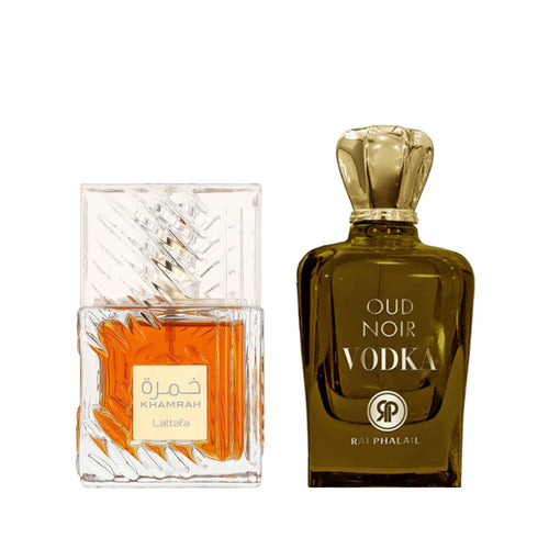Khamrah by Lattafa and Oud Noir Vodka by Rai Phalail