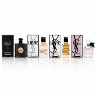 YSL 4-Piece Mini Gift Set with Black Opium EDP, Libre EDP, Libre Intense EDP, and Mon Paris EDP at 0.25 oz. each.