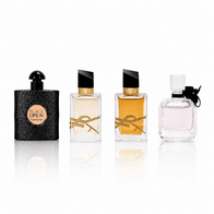 YSL 4-Piece Mini Gift Set with Black Opium EDP, Libre EDP, Libre Intense EDP, and Mon Paris EDP at 0.25 oz. each.