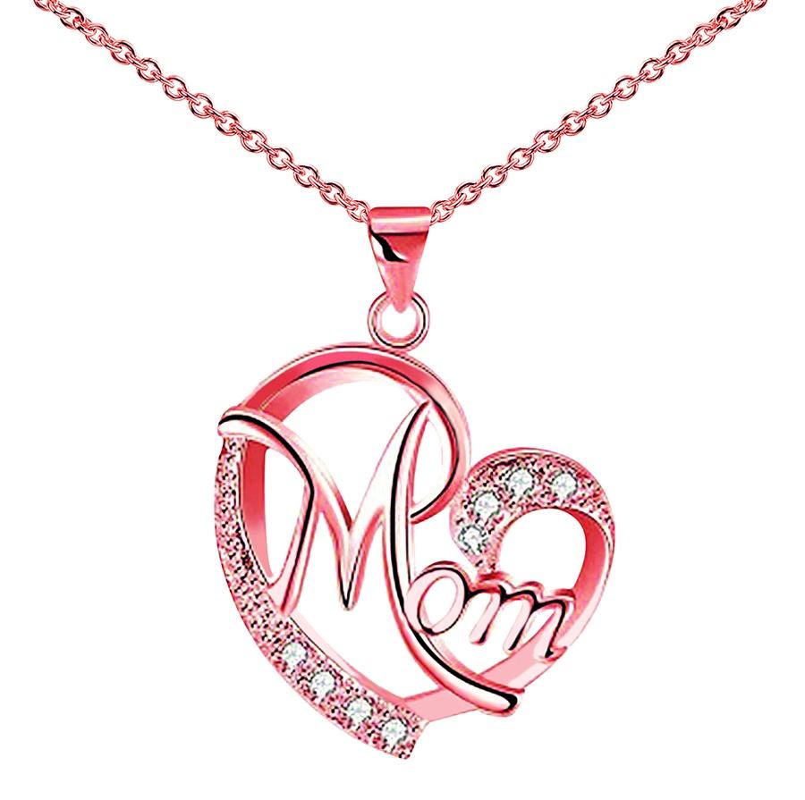 18k Rose Gold Plated Necklace with CZ Charm - 1 Pc Mom Necklace, Product image 1
